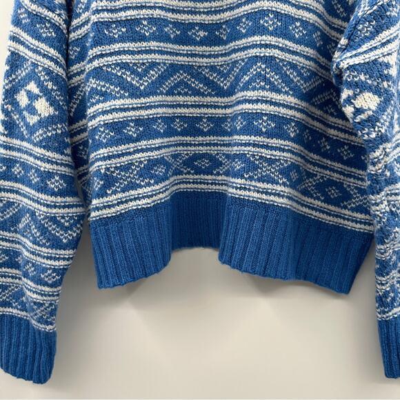 American Eagle Blue & White Fair Isle‎ Snowdrift Long Sleeve Sweater Sz S - Picture 5 of 11